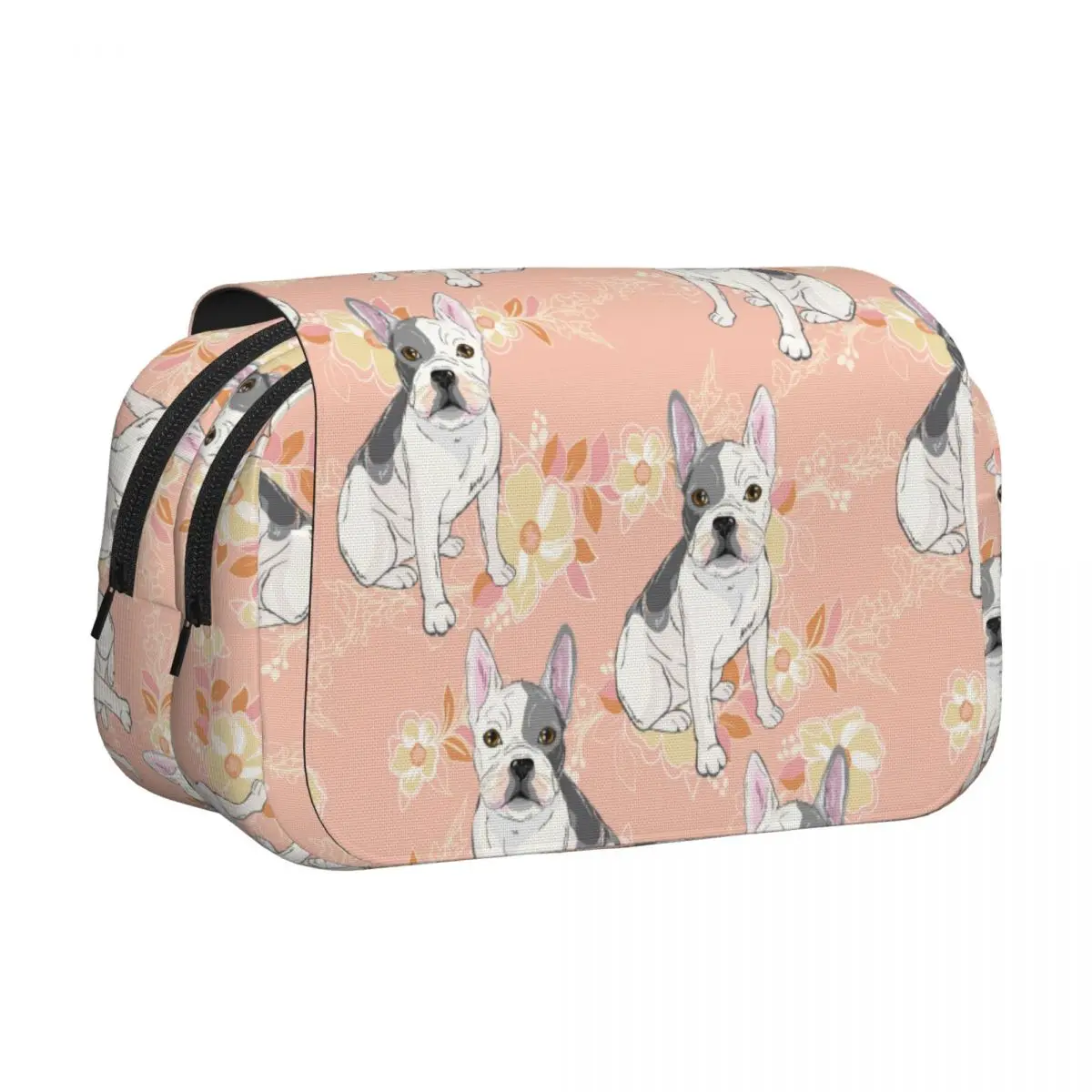

French Bulldog Dog Double Clamshell Pen Case Animal Pencilcases Pen Holder for Student Large Storage Bags Zipper Stationery