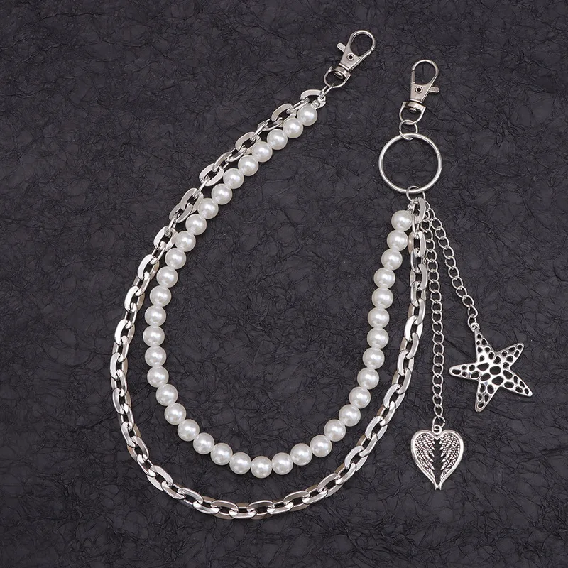 Multi‑Layer Pearl Star Heart Pendant Pants Chain Unisex Waist Chain Sweet Gothic Style Jeans Hanging Fashion Decor Accessory
