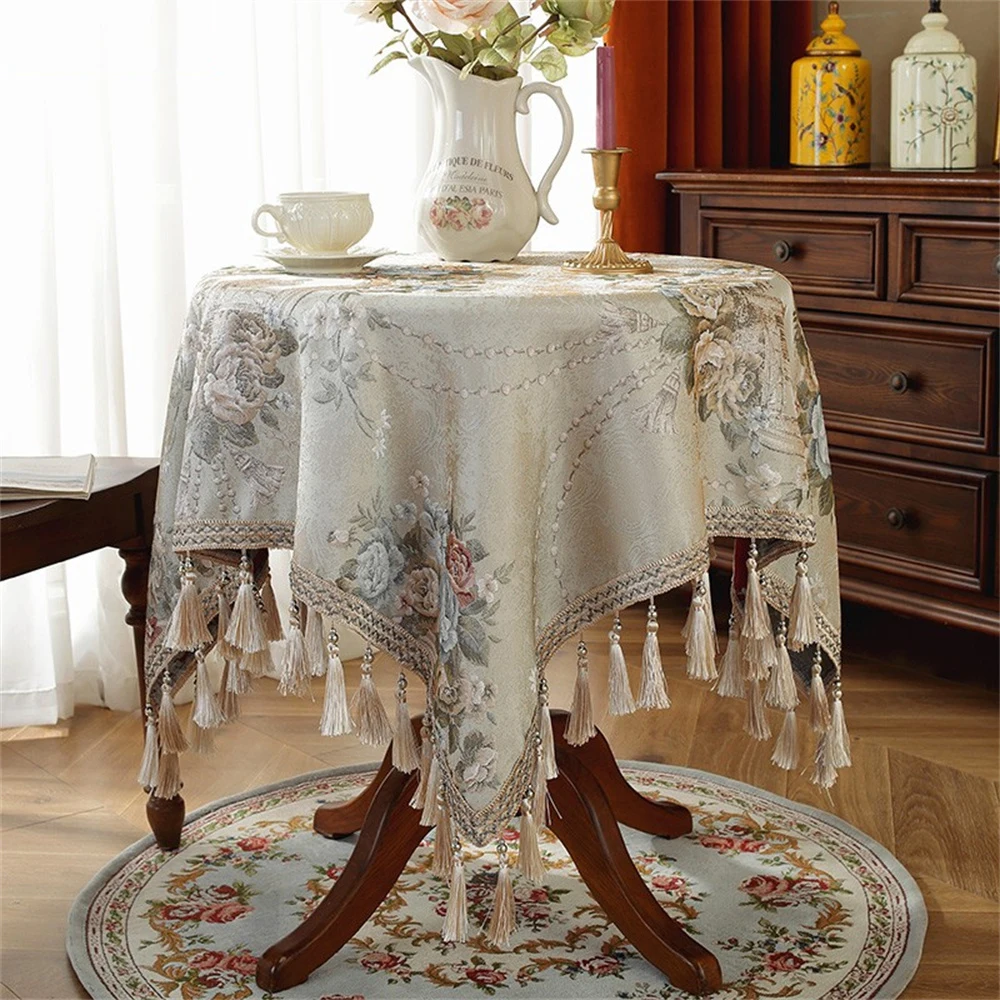 

Golden European Round Tablecloth Square Jacquard Dining Table Cover Cloths Tablecloths Rectangular Home Decoration for Camping