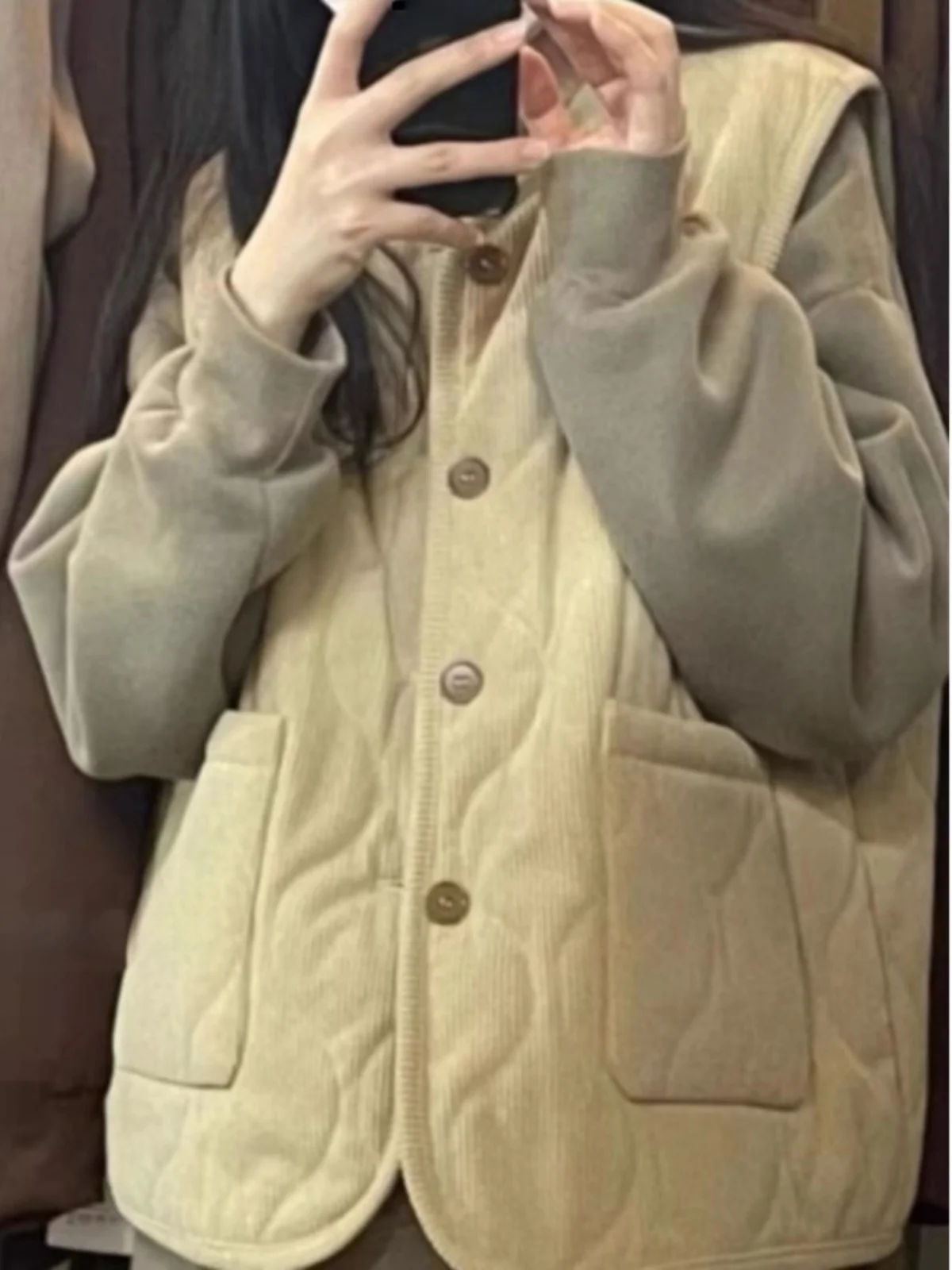 

Thiened Cotton Vest Women's Autumn Winter Corduroy Jaet Outerwear Simple Layering Sle Commute Friendly round Ne Design