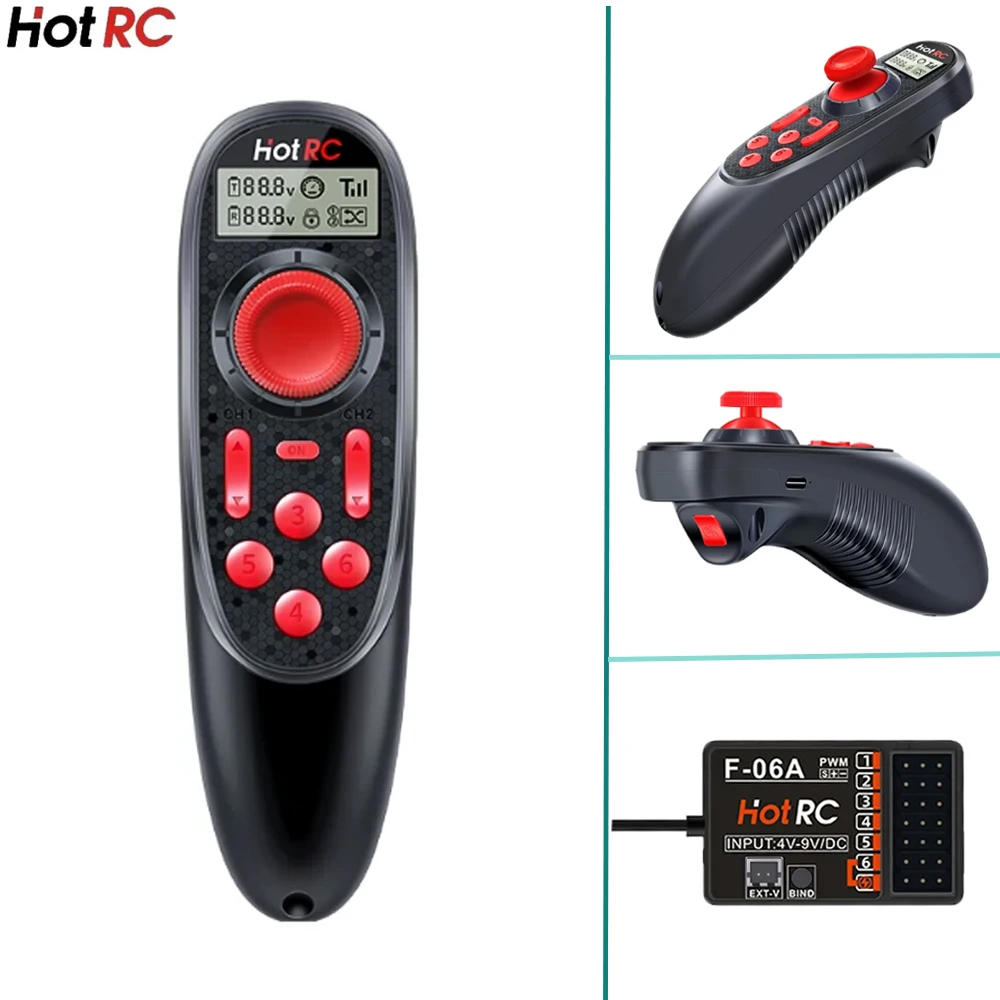 HOTRC New DS 600 6CH 2.4G Hz Radio System Transmitter Remote Controller with F-06A Receiver for Toy Car RC Boat