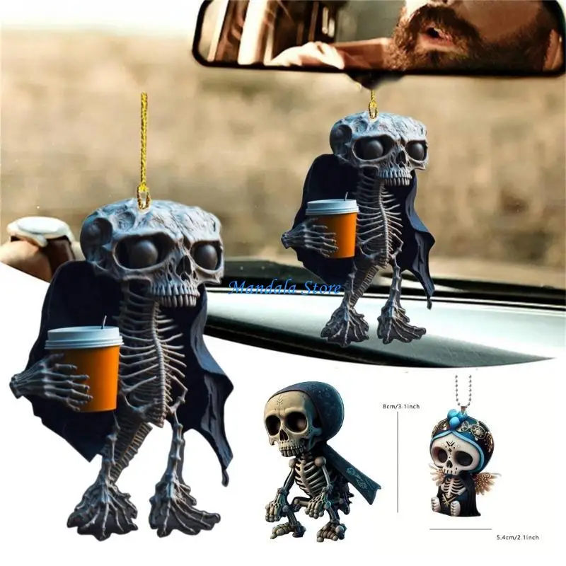 

U2JC Unique Cartoon Skull Pendant Keyring Elegant Car Interior Hangings Accessory