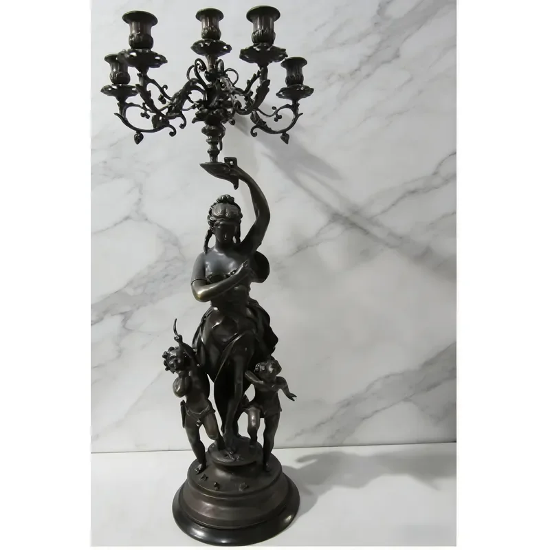 Vintage French Bronze 5 Arm Candlestick with Venus and Putti Motifs Ornate Luxury Home Decoration Antique Style Centerpiece
