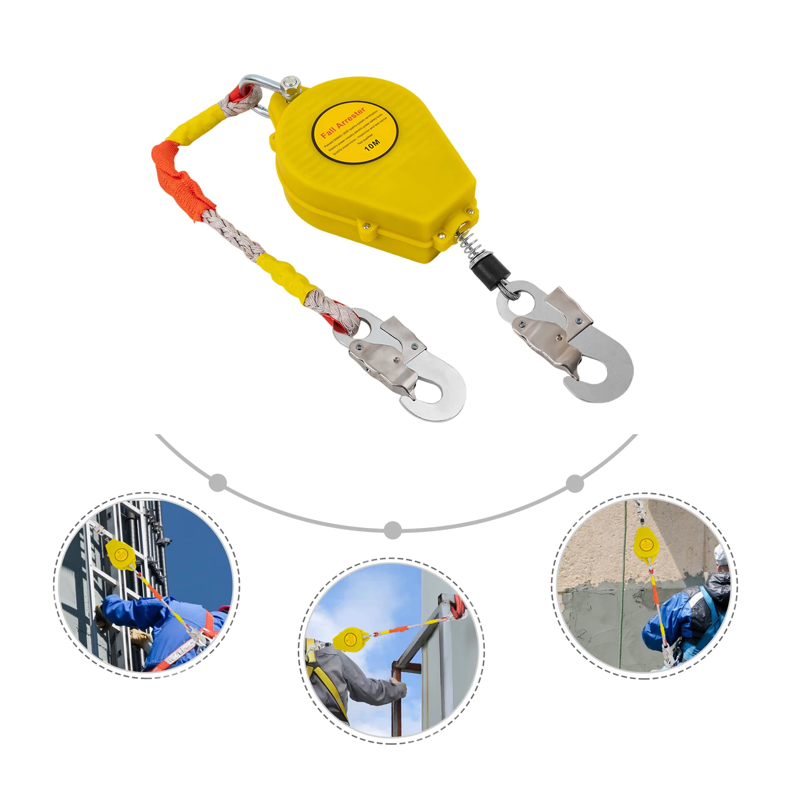 33ft(10M Yellow) Safety Self Retracting Lifeline Fall Arrester Fall Protection Device Portable Steel Wire Rope for Aerial Work