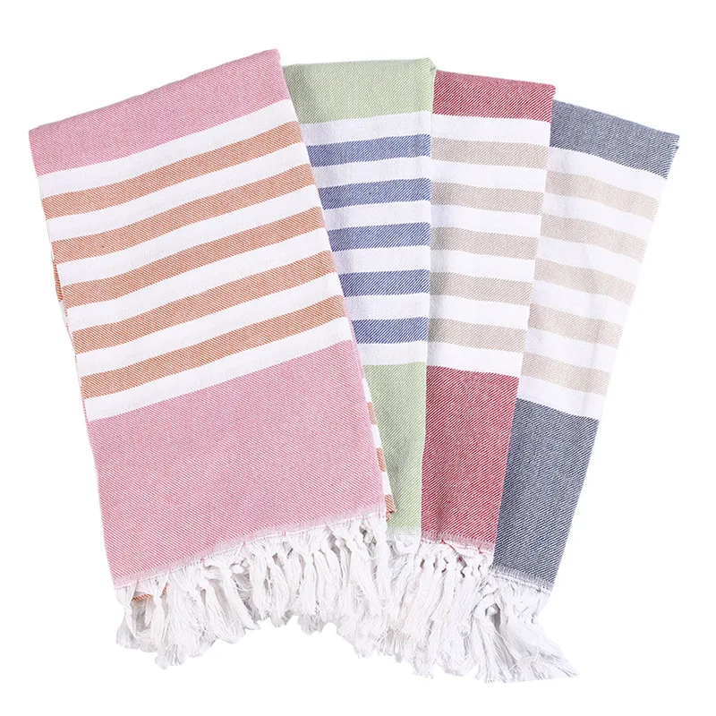 

100X180Cm Simple Vacation Shawl Cotton Turkish Fringe Beach Bath Towel Adult Size Striped Bath Towels