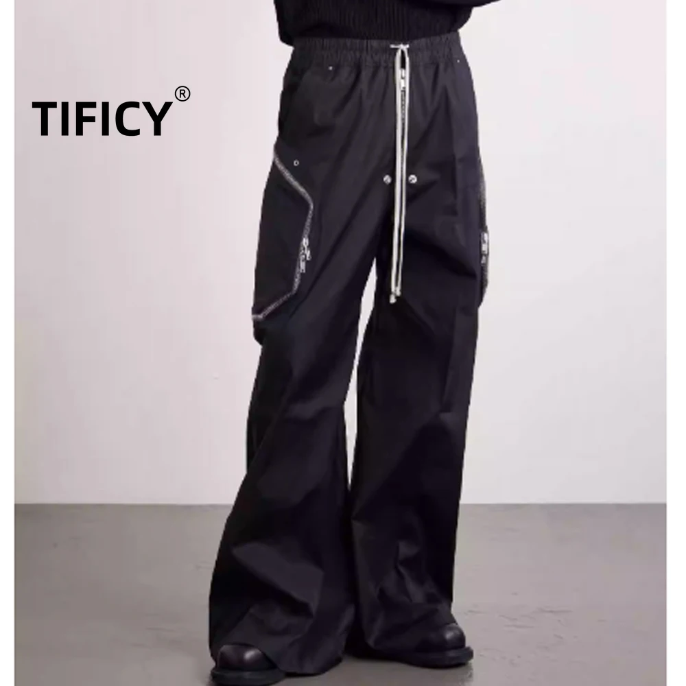 

Мужские брюки High Street RO Style с широкими штанинами, свободного кроя, с большими карманами в форме ромба, множеством молний, в стиле рабочей одежды, длиной в пол, расклешенные