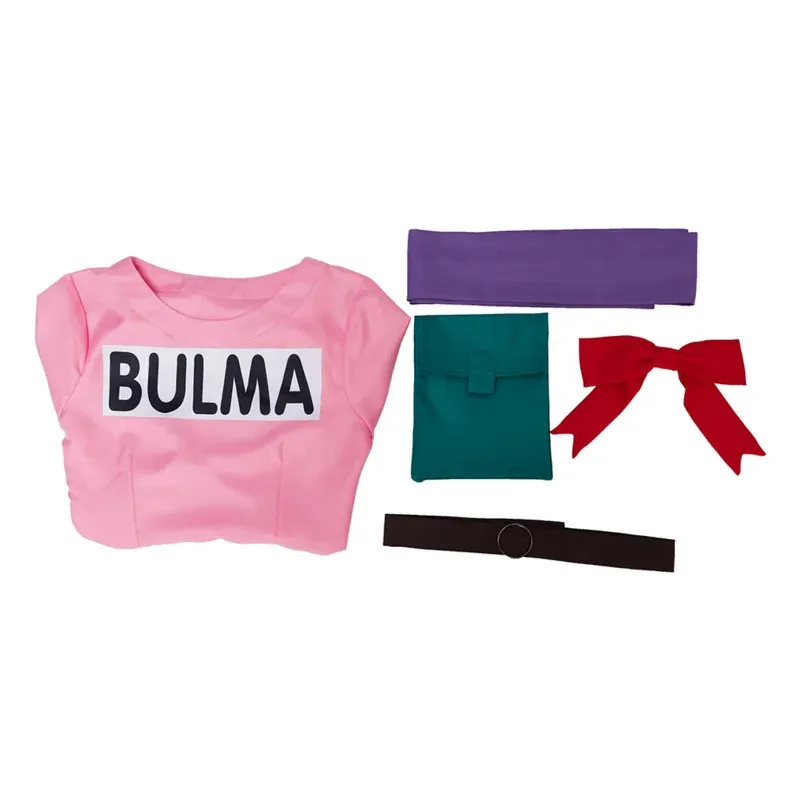 Bulma cosplay traje rosa vestido headwear roxo cachecol cinto saco conjunto completo para feminino halloween cosplay traje