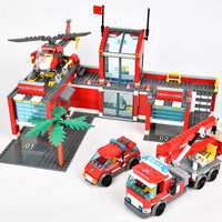 758pcs City Series Fire Station Model Building Blocks Truck Helicopter Firefighter Bricks City Educational Toy For Children Gift
