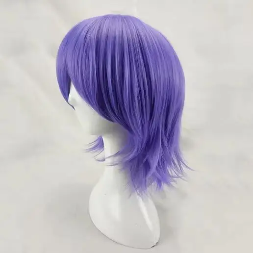 Man Women Purple Cosplay Wig Short Curly Layered Synthetic Hair Party Wigs with Bangs