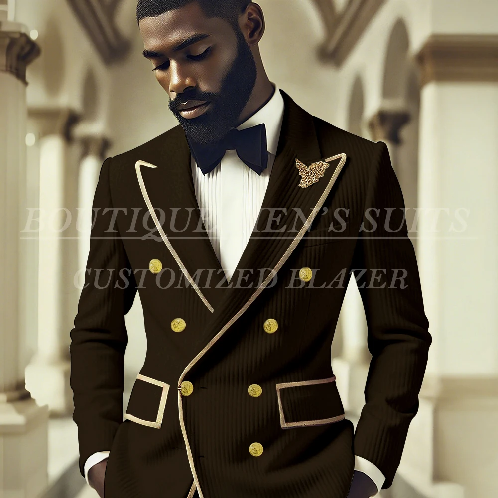 럭셔리 레드 코듀로이 남성 정장 복장 패션 더블 브레스트 피크 라펠 블레이저 우아한 웨딩 남성 의류 Terno 의상