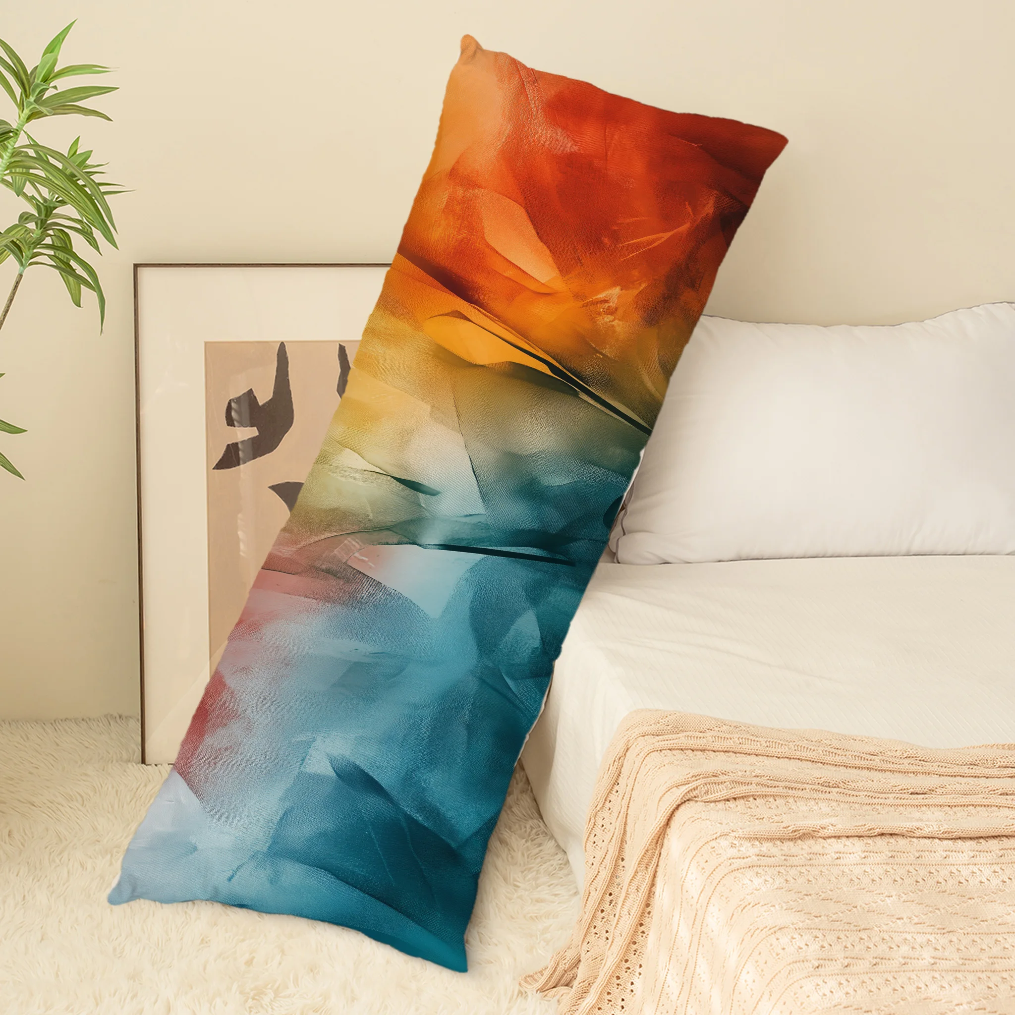 1pc Modern Abstract Watercolor Body Pillowcase Suitable for Full/Queen/King Beds - Double-Sided Extra Long Embrace Pillow Cover