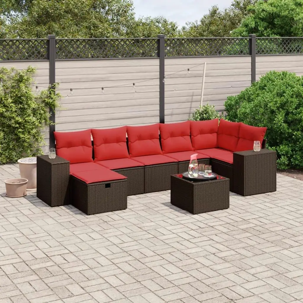 

Comfortable 8 Piece Brown Poly Rattan Patio Sofa Set with Cushions Outdoor Seating Furniture