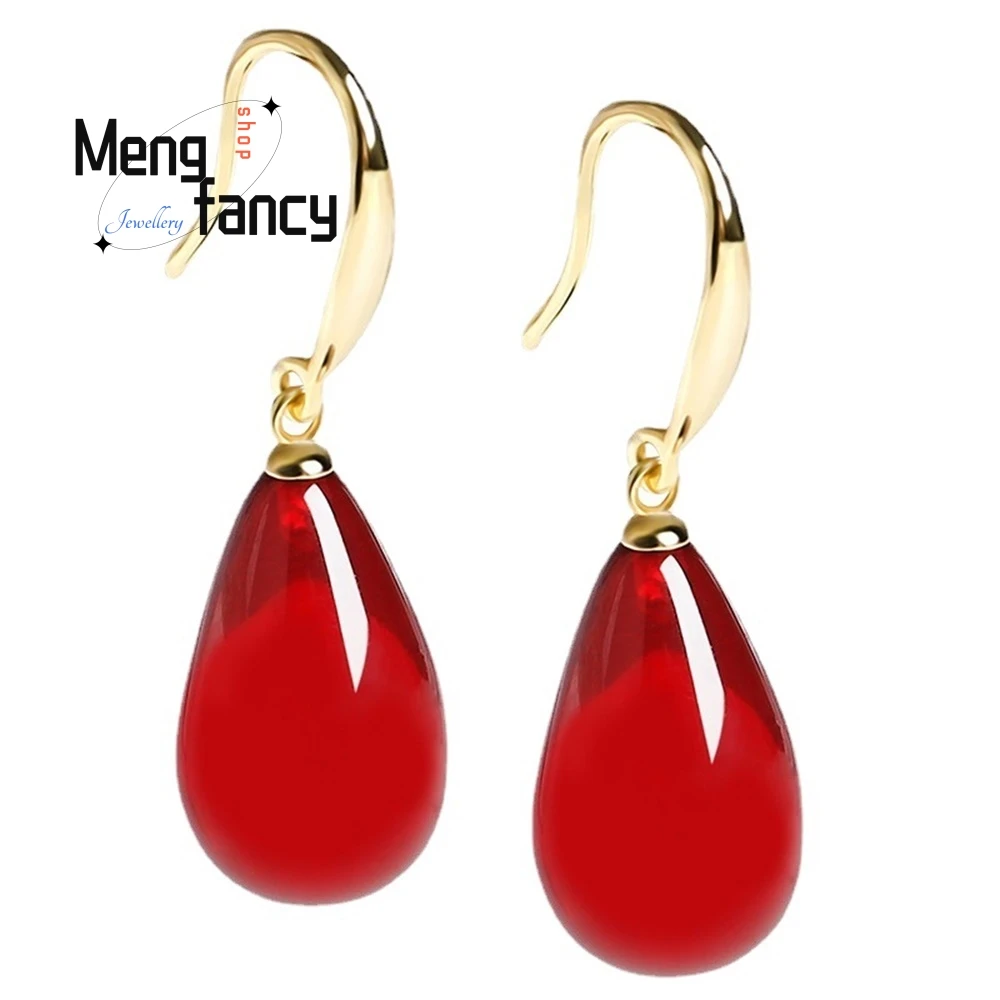 أقراط كهرمان، أقراط كهرمانية من الذهب عيار 18 قيراط، أقراط من الفضة عيار 925 على شكل دجاجة كلاسيكية باللون الأصفر الدهون للنساء أنيقة ورائعة #3