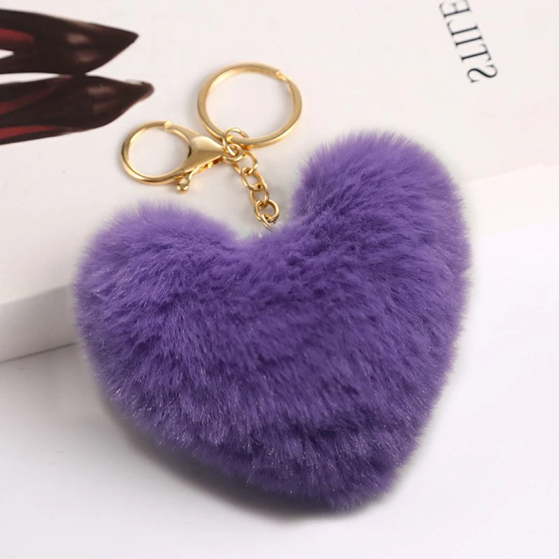 Creative Cute Colorful Plush Peach Heart Keychain Bag Pendant Charms Car Key Accessories Trinket For Girl Fashion Keyring