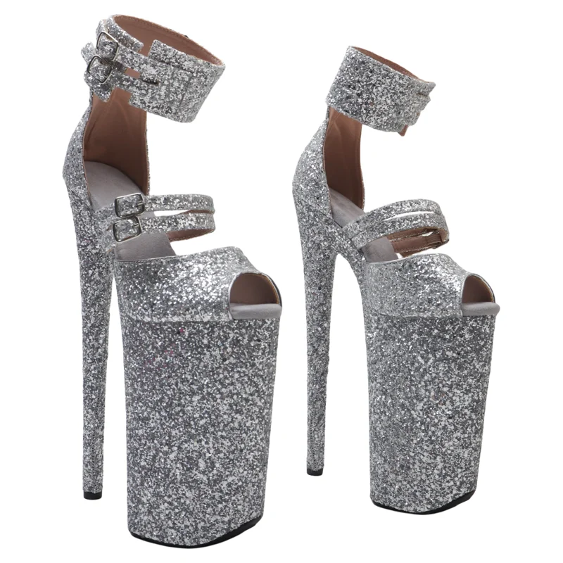 

Leecabe 26CM/10inches Glitter upper High Heel platform sexy exotic party stripper heel sandals Pole Dance shoes