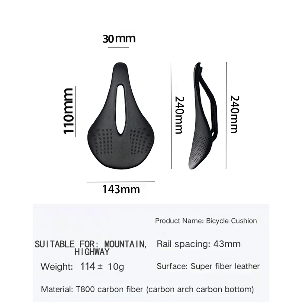 Girobros Ultralight Bicycle Saddle Cushion 3K Full Carbon Fiber Leather Bike Saddle Mountain Bike MTB Road Saddle 143mm 155 mm