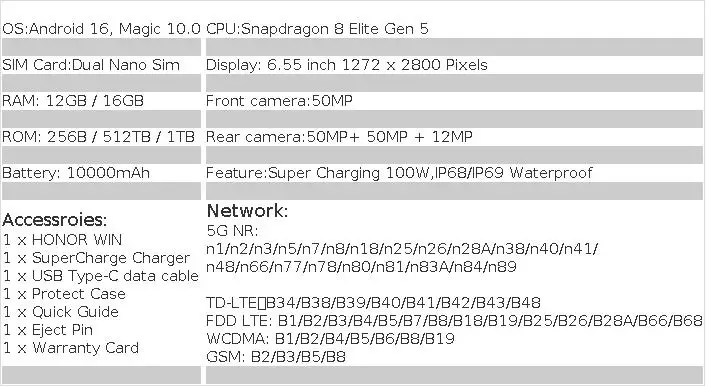 New Arrival Original HONOR WIN 5G Mobile Phoone 6.83" AMOLED 185Hz Display Snapdragon 8 Elite Gen 5 Battery 10000mAh Smartphone