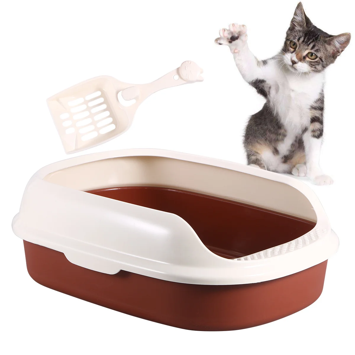 Double Layer Semi-Enclosed Cat Litter Box Size Strong Durable Anti-Splashing Easy Clean Self-Cleaning Cat Toilet