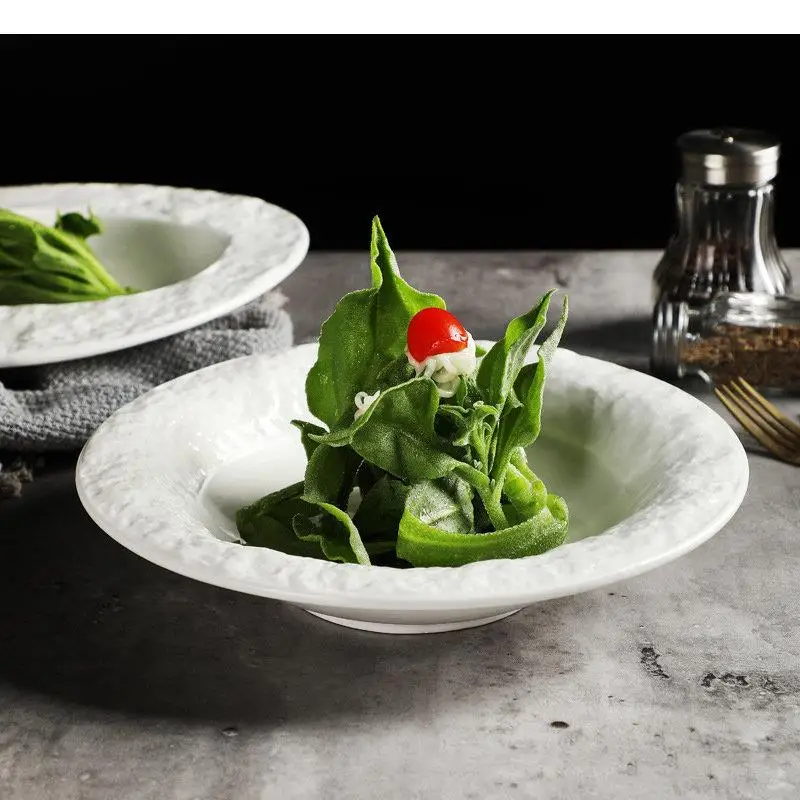 Ceramic Dinner Plate Irregular Thick Soup Dessert Snack Dish Pasta Plates Restaurant Solid Color Tableware