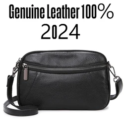 Bolso de hombro de piel de vaca suave auténtica para mujer, bolsos de mensajero de diseñador de lujo para niña, bolso de mano y billetera Retro A la moda, nuevo