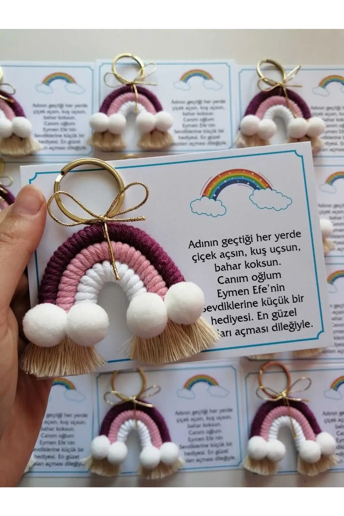 Macrame rainbow keychain with card 10 pcs