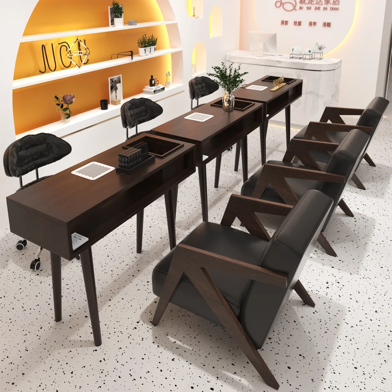 

Wooden Designer Nail Desk Makeup High Quality Minimalist Black Manicure Table Reception Mesa Tavolo Per Unghie Salon Furniture