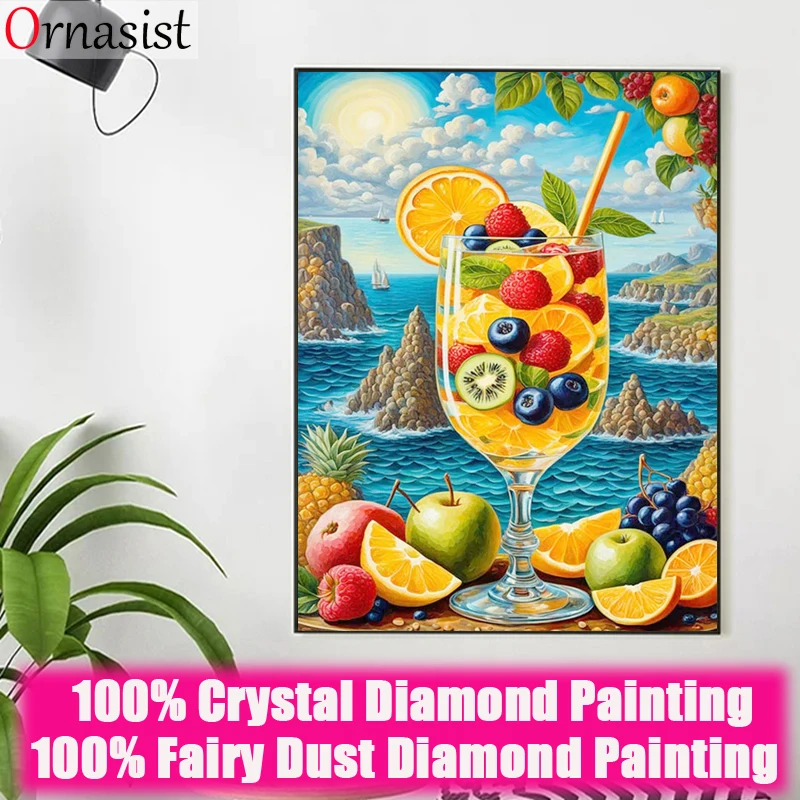 100% Fairy Fruit Cup Cocktail Diamond Painting Cross Stitch Kit Crystal Diamond Mosaic Embroidery Home Decoration Handmade Gift