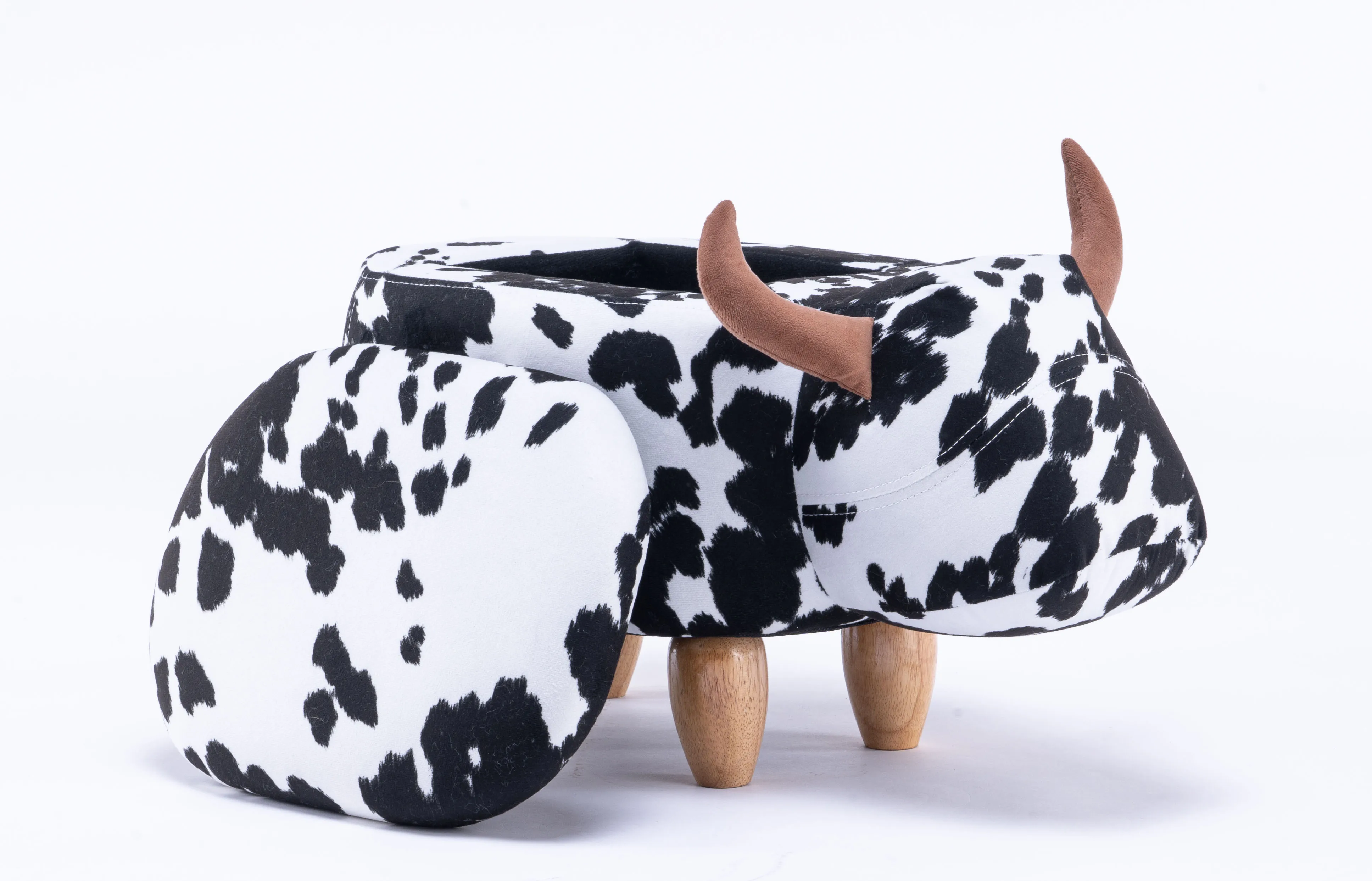 [US Stock] Connor the Cow Storage Ottoman, Cute Cow Shaped Footrest Stool, Foldable Storage Bench for Kids Room, Living Room, Be