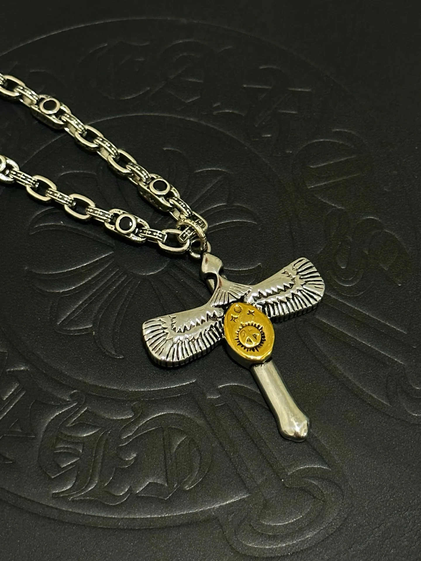 S925 Sterling Silver Charm Creative Design Atmospheric Wings CH Pendant Necklace 3