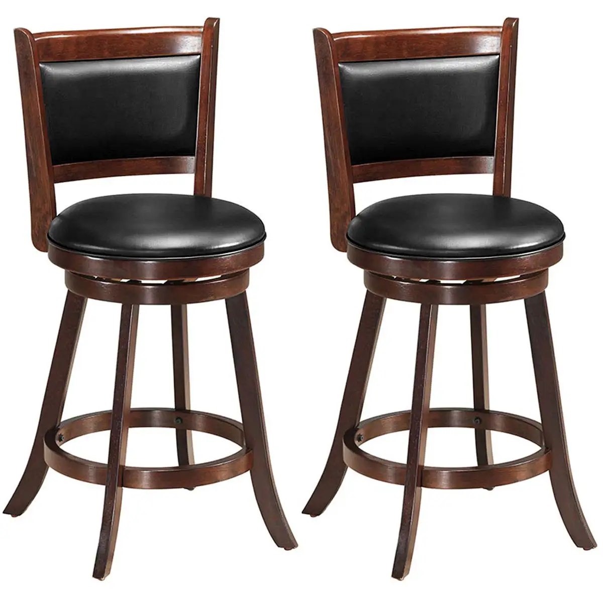 

Bar Stools Set Of 2, 360 Degree Swivel, Accent Wooden Swivel Seat Counter Height Bar Stool, Leather Upholstered, Customized