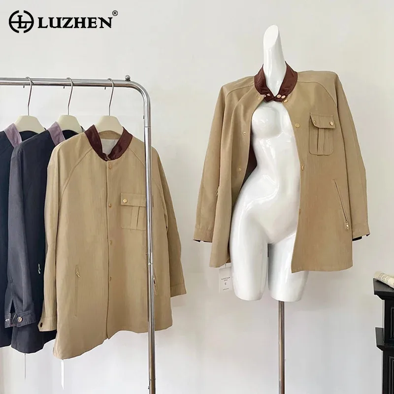 

LUZHEN Color Contrast Neck Niche Design Loose Casual Jacket Women's 2024 Autumn New Fashion Elegant Female Buttoned Coat AA1621