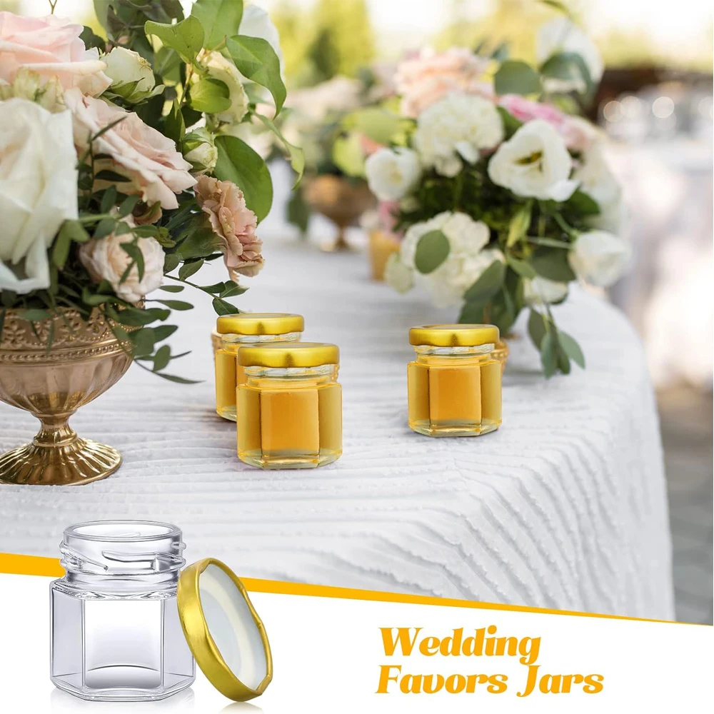 1.5oz Mini Hexagon Glass Jars Bulk for Wedding Small Honey Jars with Lids Spice Jars Canning Jars Mason Jars for Gifts Candy