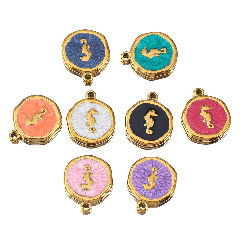 8 stuks goudkleurig roestvrij staal emaille hart oog zon ster ronde charme hangers DIY oorbellen ketting sieraden maken benodigdheden
