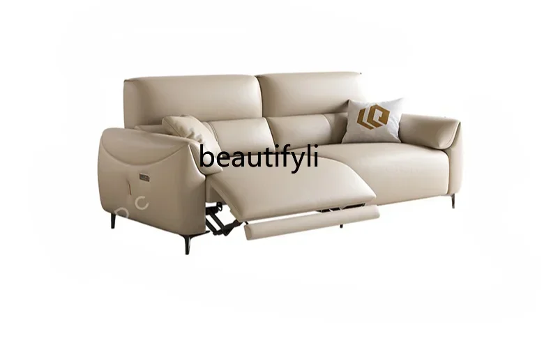 

Italian Minimalist Electric Adjustable Function Leather Sofa Small Apartment Living Room Zero Wall Sofa