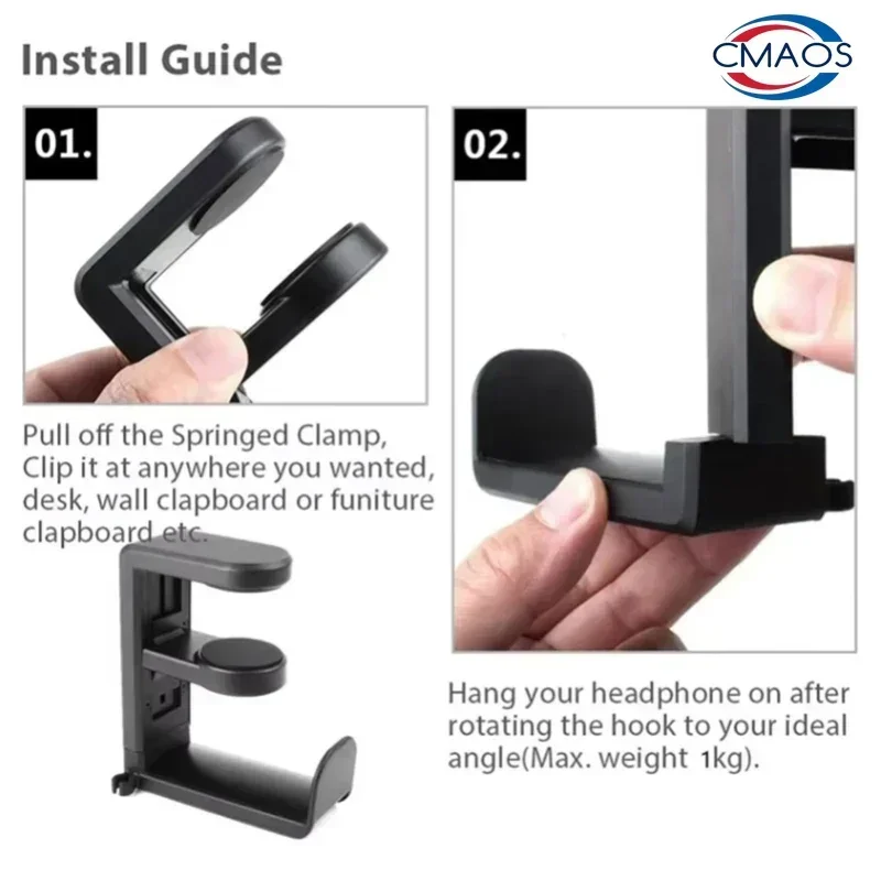 PC Gaming Headphone Stand Headset Hook Holder, Hanger Mount With Adjustable 360° Rotating Arm Clamp, Desk Mount Universal Bag image 5