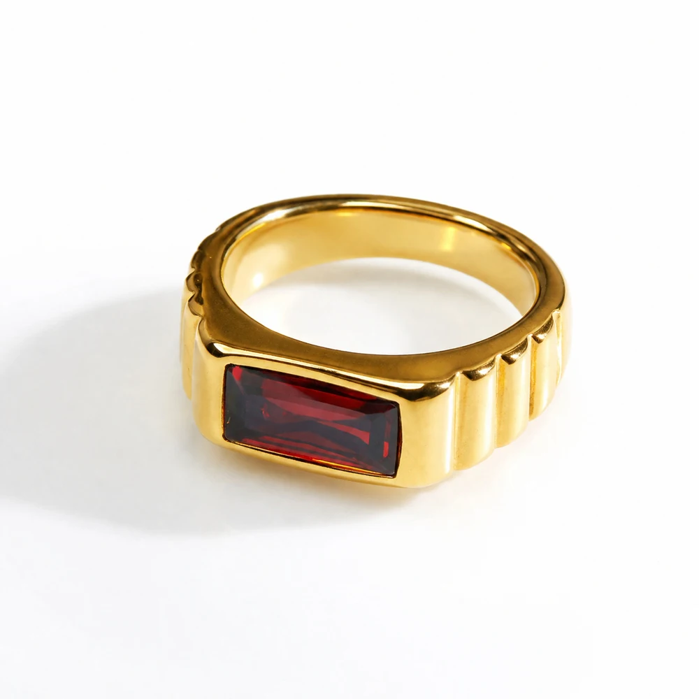 Vintage Luxus Smaragdgrüner Edelsteinring für Herren, Edelstahl, breites Band, rechteckiger Ring, Retro-Streifendesign, Statement-Schmuck – Detail 8