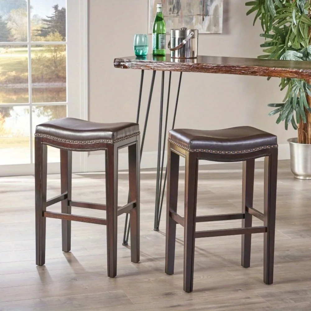

Brown Backless Bar Stools, Set of 2, Frame Upholstered Bar stools for Kitchen Island, Dining Room, Home Bar