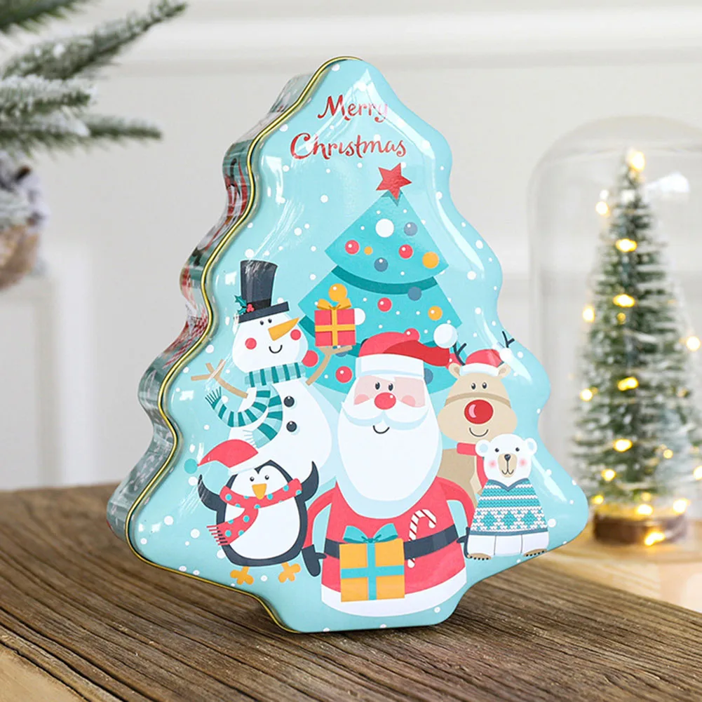 Christmas Tin Gifts Box Christmas Santa Claus Print Can Metal Candy Box Candy Storage Container For Xmas Supplies Happy New Year