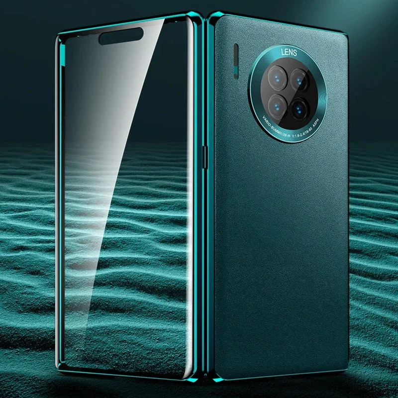 حافظة حماية لهاتف هواوي بورا 70 80 برو ميت 30 40 60 70 برو من الزجاج المقسى غطاء هاتف جلدي مزدوج الجوانب حماية ممتص للصدمات