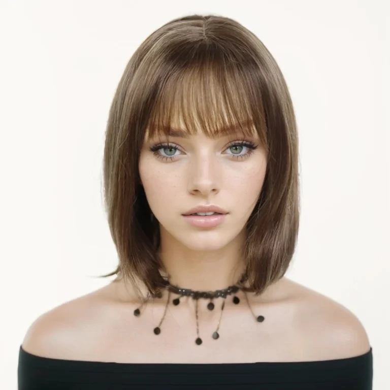 

Short Mix Brown Wigs for Women Synthetic Fiber The Bobs Straight Hair Bobo Wig with Bangs Natural Hairstyle Mom Wigs Dialy Wear