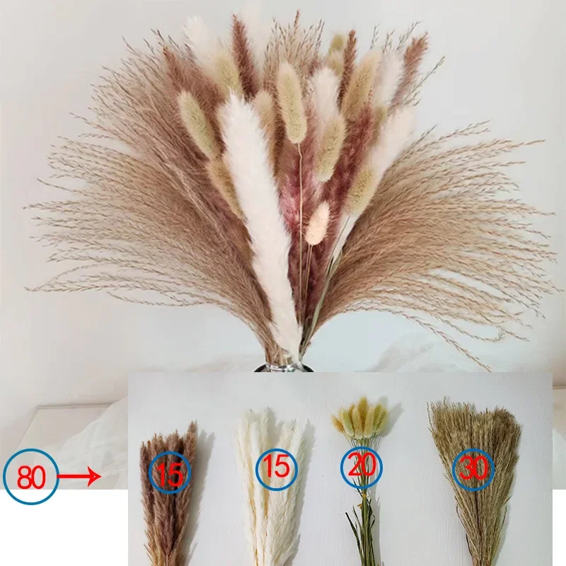 Natural Real Dried Flowers Nordic  Wedding Decoration Fluffy Pampas Grass Bouquet Boho Garden Home Decor Party Accessory Props