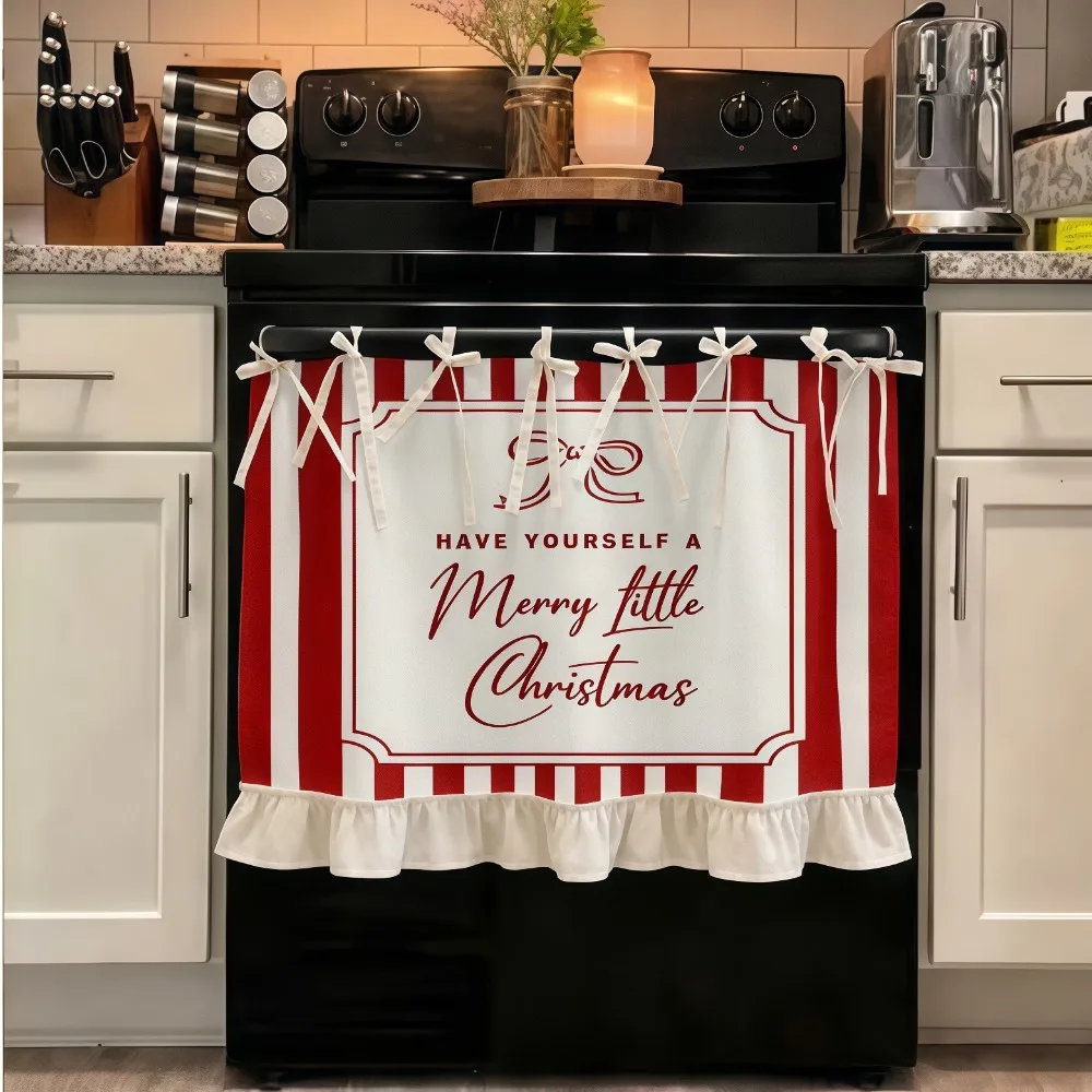 Lace-up Design Christmas Oven Curtain Decorative Ruffled Edge Kitchen Stove Curtain American-style Red and White Cabinet Curtain