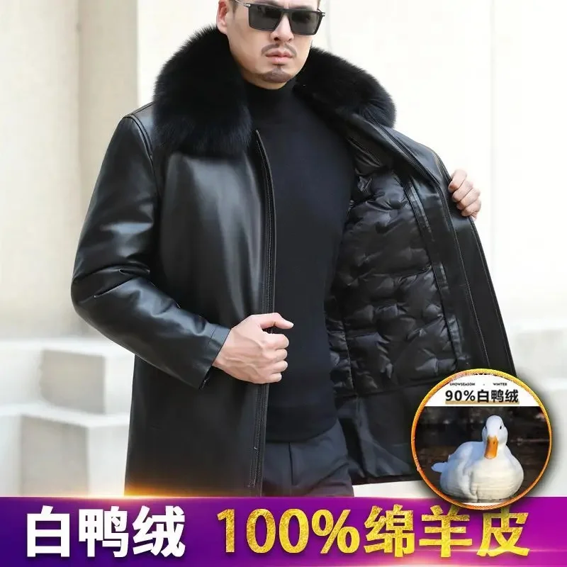 Winter Genuine Leather Jacket Men Fox collar Sheepskin Down Male Thicken 90 White Duck Coat Man Puffer Men's Clothes