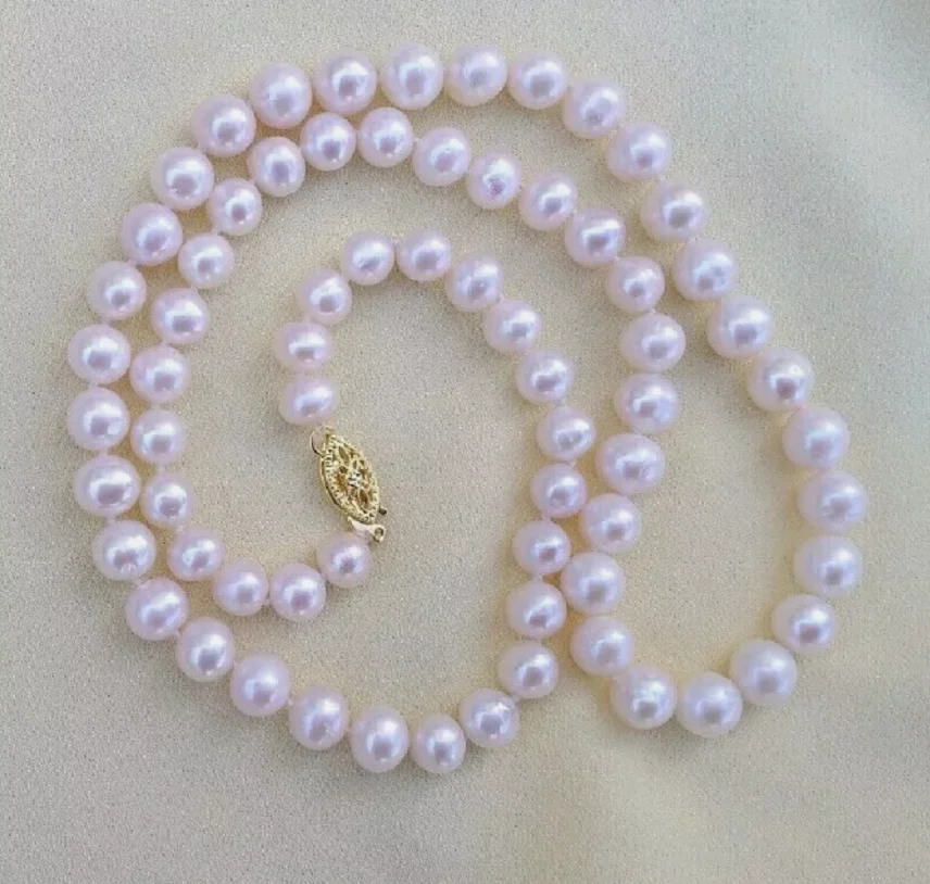 Beautiful AAAAA+8-9mm white Akoya pearl necklace with 14k gold buckle 18inch