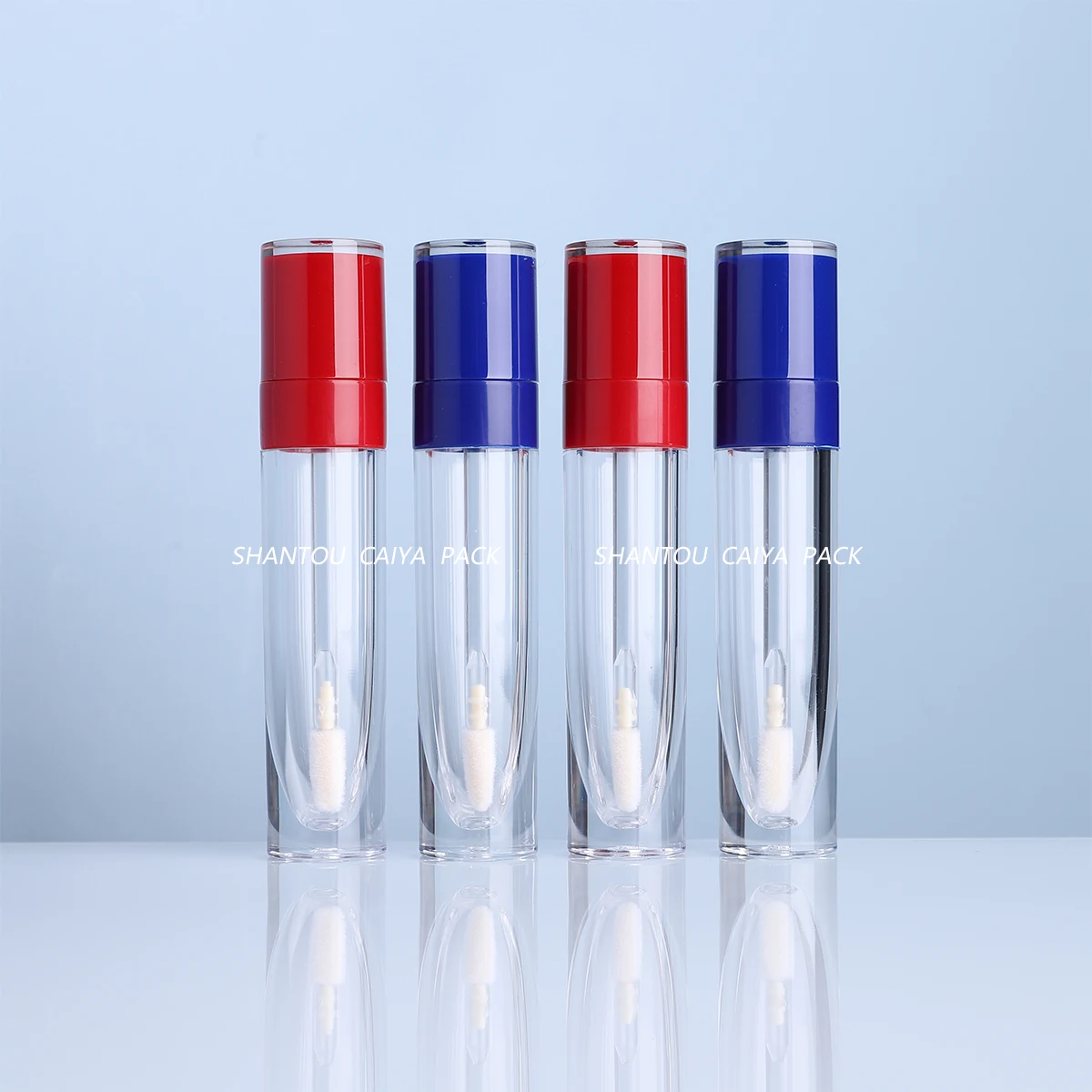 Contenedor de tubo de esmalte de labios DIY de 8ml con tapas rojas y azules, botella vacía de lápiz labial líquido, embalaje de tubos redondos de plástico para brillo de labios