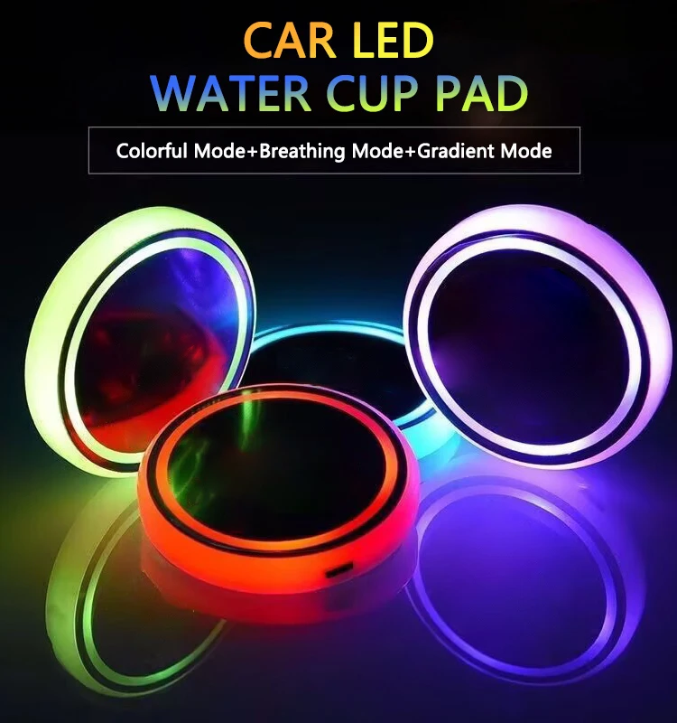 7 Color car Changing LED Cup Holder Lights Rear Windshield Decorative Ambient Lighting & Glowing colorful Coaster Pads