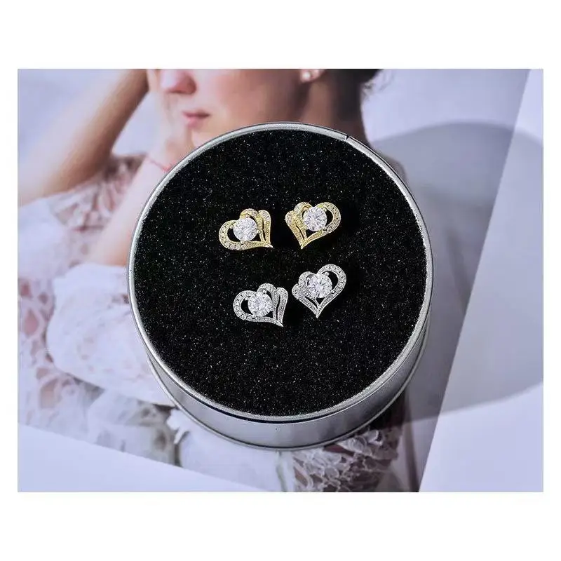 1 Pair Fancy Love Shaped Stud Earrings Paved Shiny CZ Stone Silver/Gold Everyday Fashion Versatile Women's Ear Jewelry