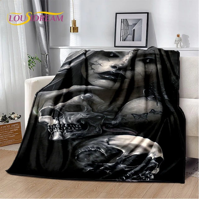 Gothic Horror Female Skull cheapest Dead Girl Fleece Blanket