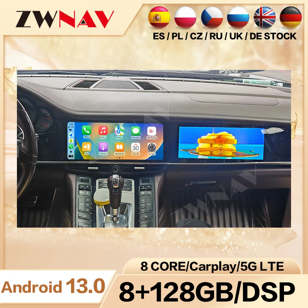 

23,3-дюймовый мультимедийный видеоплеер с двойным экраном для Porsche Panamera 2010-2017 Android 13, автомобильный мультимедийный видеоплеер, головное устройство с GPS-навигацией