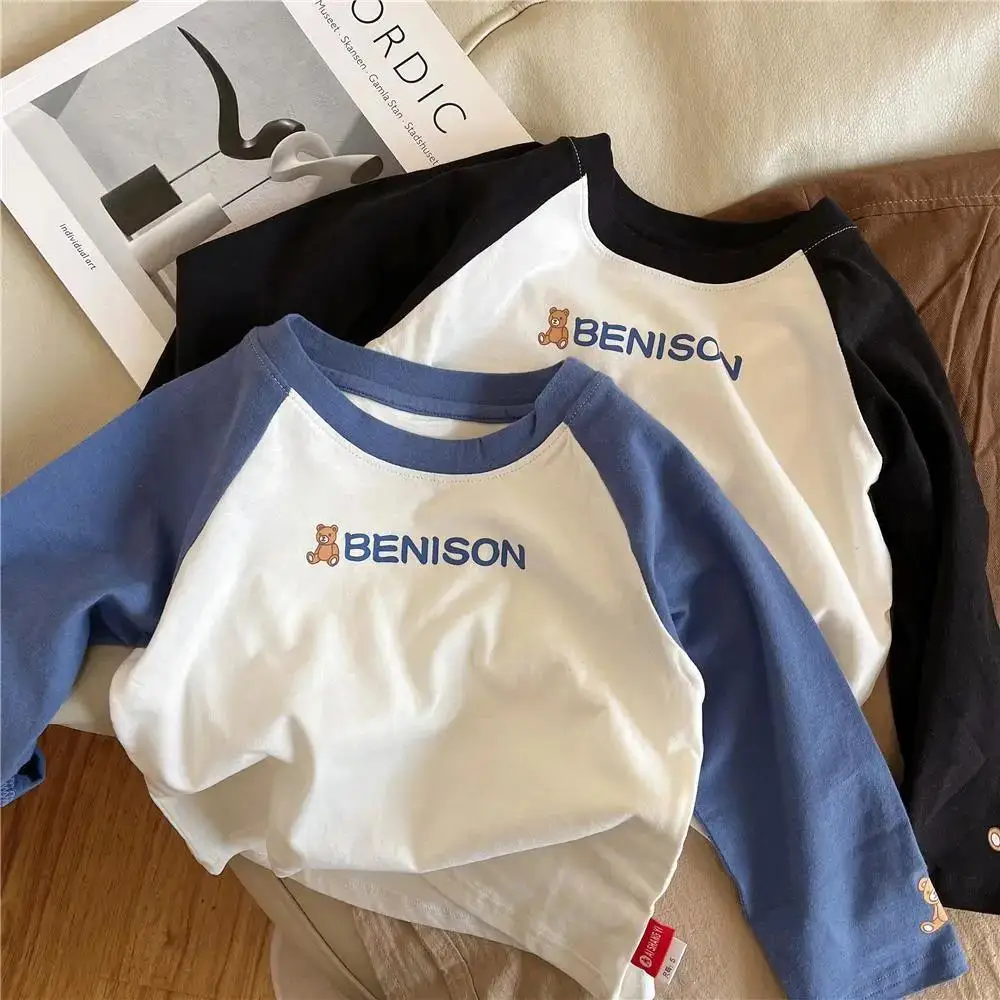 

Boy's Long-Sleeved T-shirt 2022 Spring and Autumn New Children Raglan Bottoming Shirt Baby Contrast Color Children's Jacket